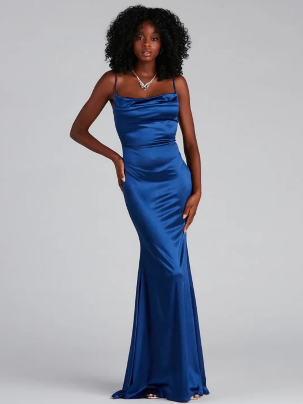 Windsor Royal Blue Satin Cowl Slip Gown